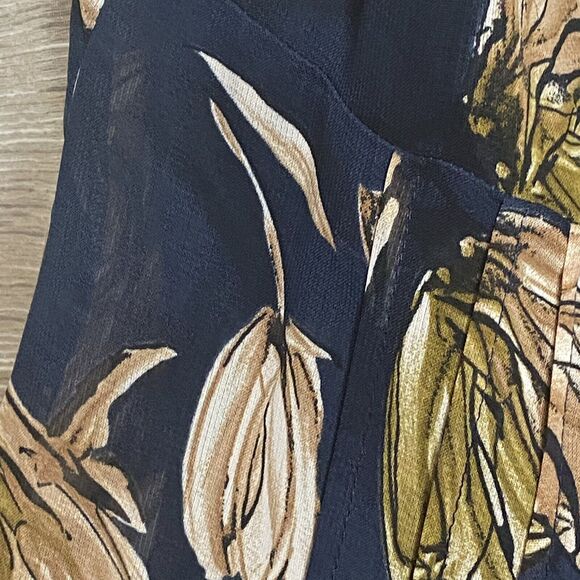 Maxou Lined Floral Navy Blue Dress Empire Waist Vertical Seams Sleeveless - Picture 4 of 6